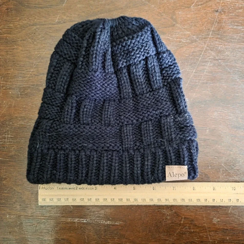 Alepo Kids Black Chunky Basket Weave Knit Beanie Hat Acrylic Winter Skull Cap